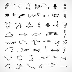 Vector set of hand-drawn arrows, elements for presentation