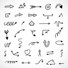 Vector set of hand-drawn arrows, elements for presentation
