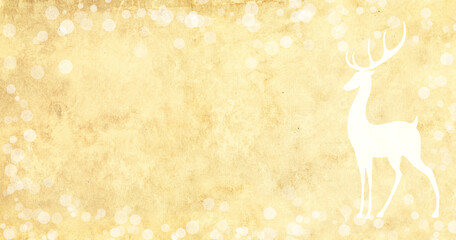 Christmas background with old paper texture of yellow color and deer silhouette