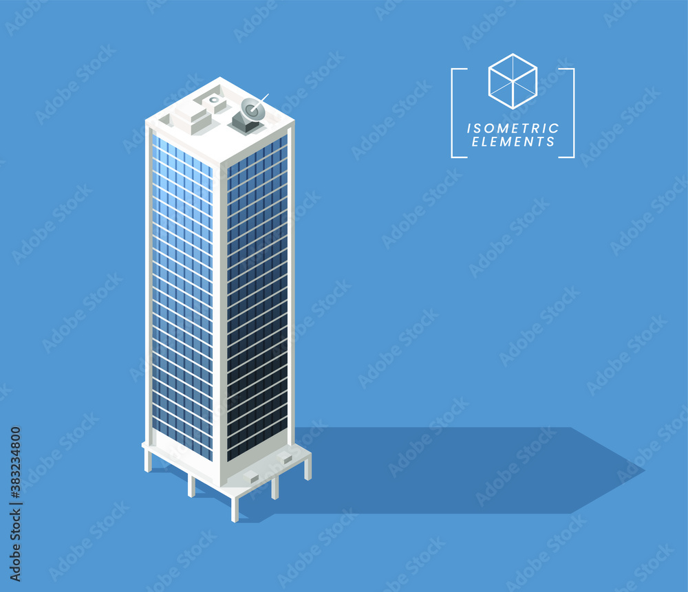Poster isometric high quality city building with shadows on background . isolated vector elements