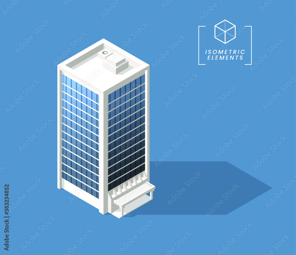 Poster isometric high quality city building with shadows on background . isolated vector elements