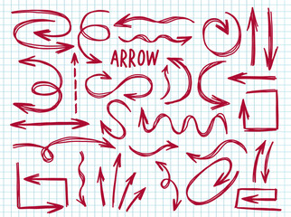 Arrow collection hand drawn style. Drawing line element design.