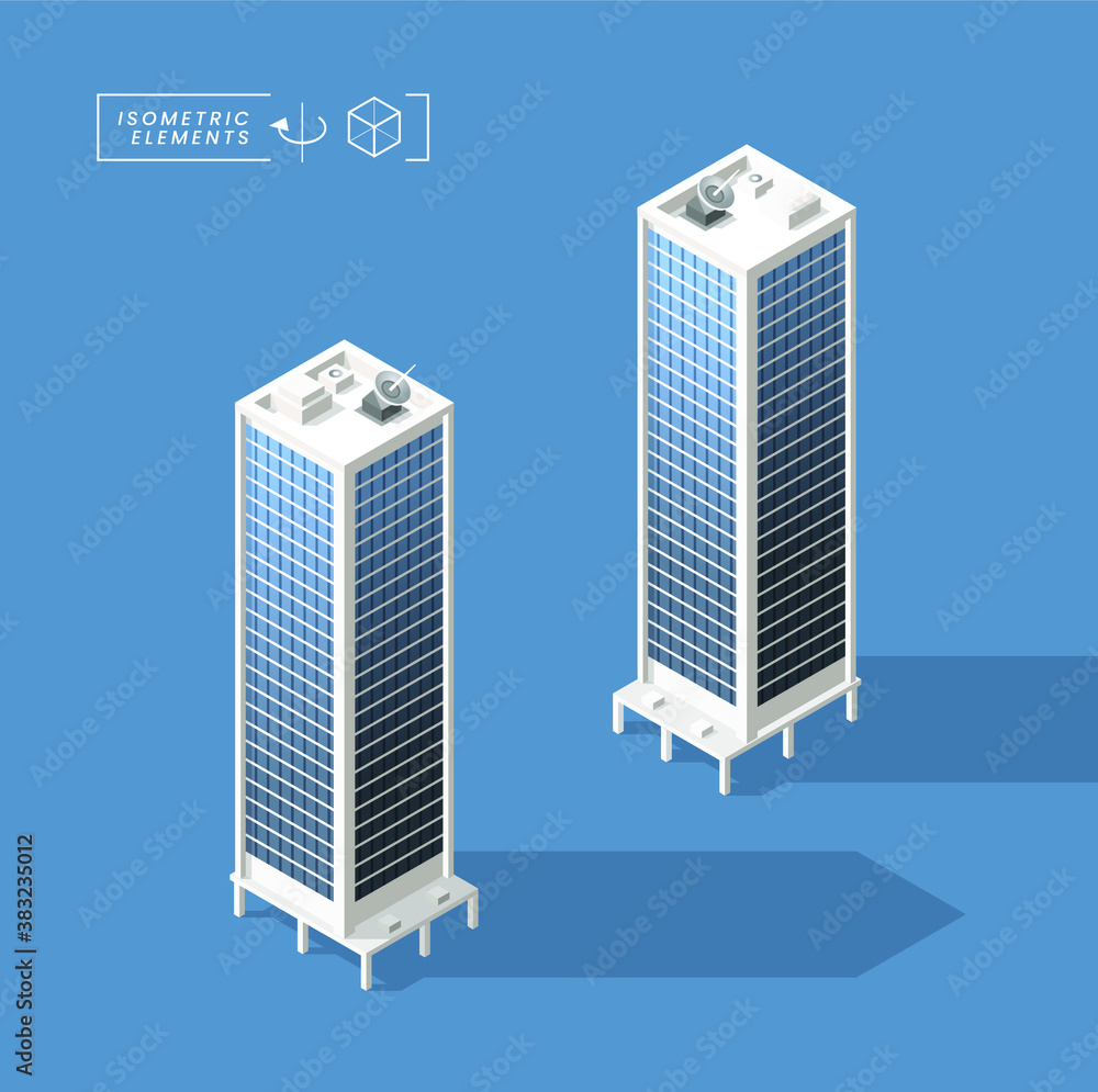 Poster isometric high quality city building with shadows on background . isolated vector elements