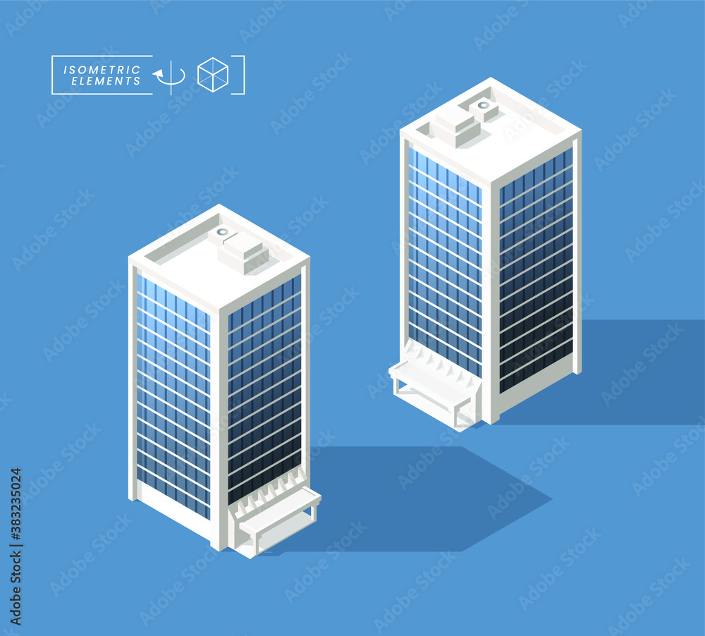 Poster isometric high quality city building with shadows on background . isolated vector elements