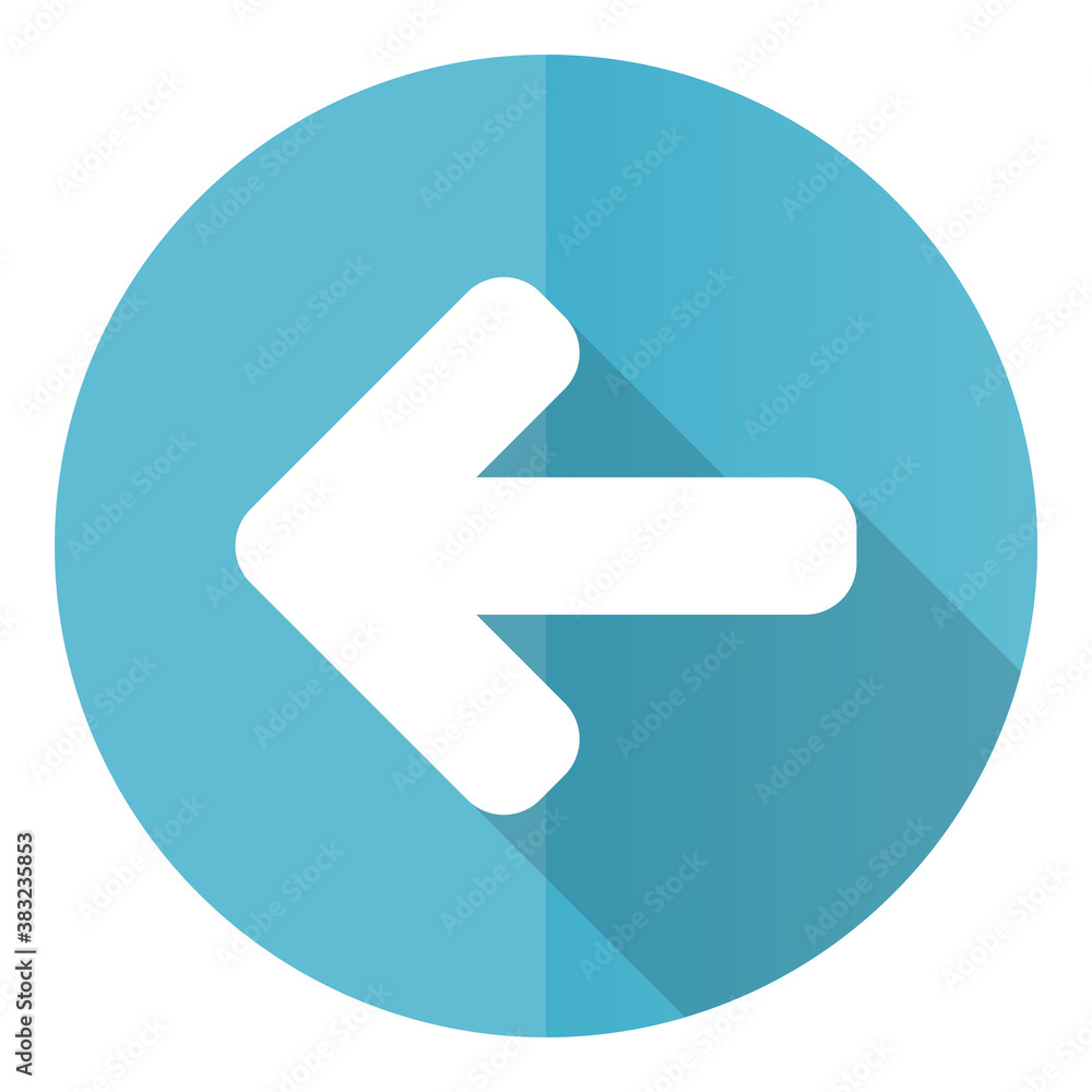 Aufkleber left arrow vector icon, back flat design blue round web button isolated on white background