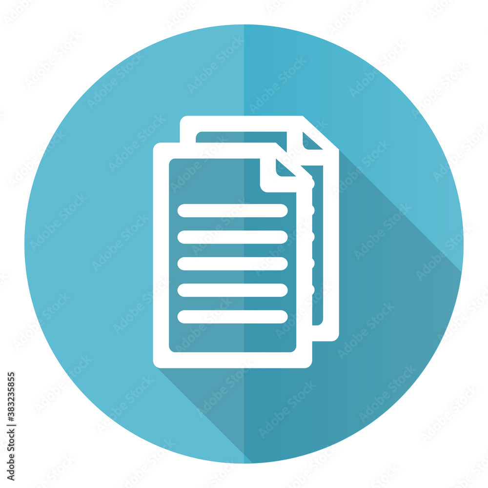 Poster document vector icon, file, copy, flat design blue round web button isolated on white background