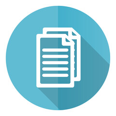 Document vector icon, file, copy, flat design blue round web button isolated on white background