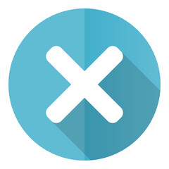 Cancel vector icon, cross flat design blue round web button isolated on white background