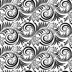 Stylized Russian traditional seamless pattern in black and white. Vector drawing.