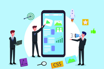 SEO vector concept: Business team working together for increasing website rating