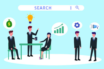 SEO vector concept: Group of business people working together for search engine optimization