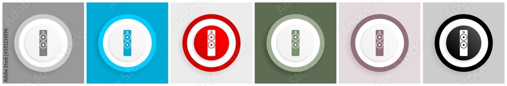 Leinwandbilder music speaker, loudspeaker icon set, colorful flat design vector illustrations in 6 options for web 