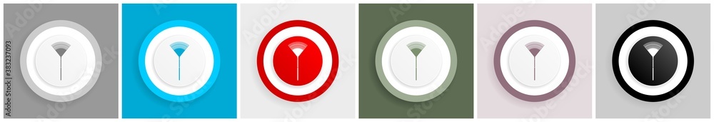 Poster rake, gradening too icon set, colorful flat design vector illustrations in 6 options for web design 