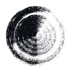 Circle grained abstract background. Black and white grunge texture. Round shape graphic element.