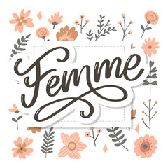 decorative femme text lettering calligraphy flowers brush slogan