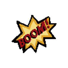 Comic speech bubbles with expression text Boom !. Vector cartoon illustration in pixel art