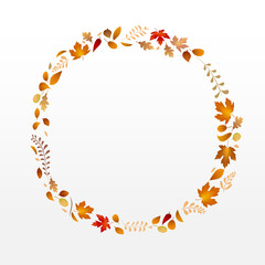 Dry leaf and floral circle frame for autumn design element