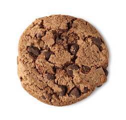 Round chocolate chip cookie isolated on white background, top view