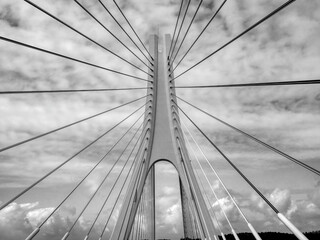 The transmission of a modern bridge against the sky.
