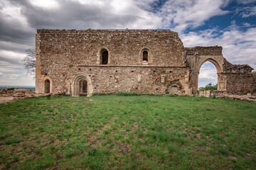 Fototapeta na wymiar Panoramic Cistercian Monastery in ruins. Monastery of Santa Maria de la Sierra (Collado Hermoso, Segovia)