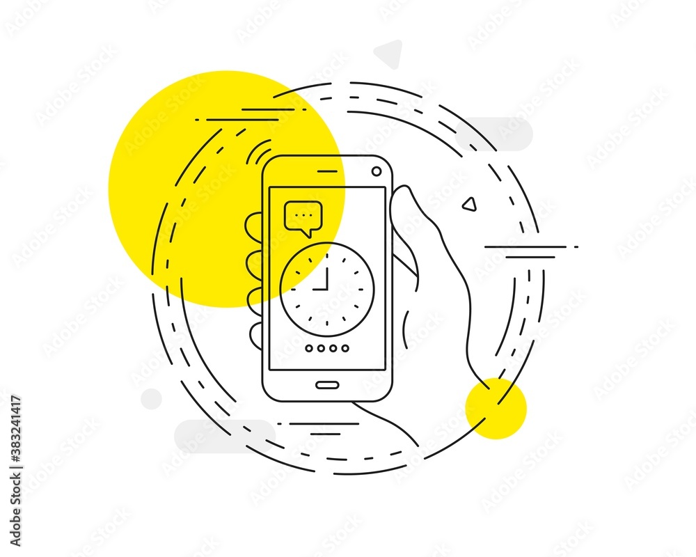 Poster clock line icon. mobile phone vector button. time sign. office watch or timer symbol. clock line ico