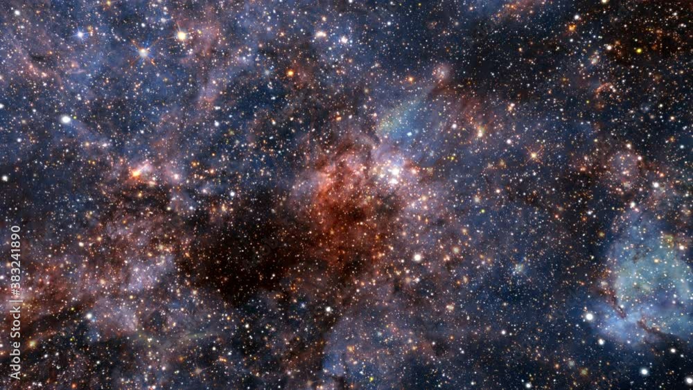 Poster seamless loop galaxy exploration through outer space towards glowing milky way galaxy. 4k looping an