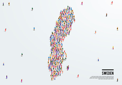 Sweden Map. Large group of people form to create a shape of Sweden Map. vector illustration.