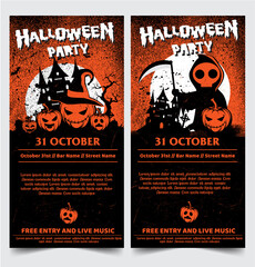 Halloween night party background with full Moon, Halloween banners with pumpkins.