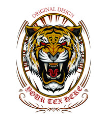 vector angry tiger face emblem. tshirt design template.
