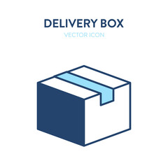 Sealed box flat isometric icon. Vector illustration of a closed delivery box sealed with tape. Postal service box, parcel package, delivery service icon