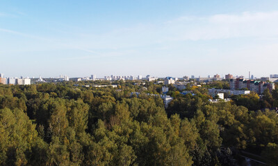 Top view of summer city park with trees. 01 October 2020, Minsk Belarus