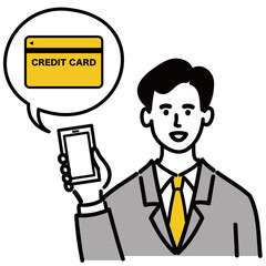 男性　若い　スーツ　ベクター　ポップ　スマホ　クレジットカード
