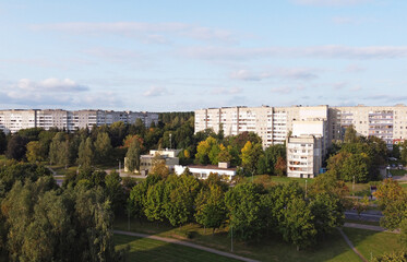 Fototapeta na wymiar Top view of summer city park with trees. 01 October 2020, Minsk Belarus