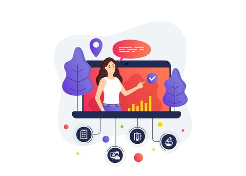 Checklist, Elevator and Presentation board icons simple set. Online course banner. Remote education class. Megaphone sign. Data list, Lift, Growth chart. Brand advertisement. Technology set. Vector