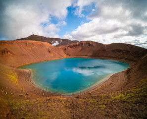 Volcano crater filled with water Iceland