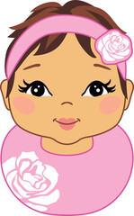 Portrait of a pretty little girl with a pink bib