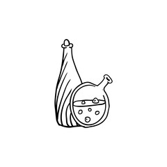 Halloween poison bottles doodles. Isolated vector illustration in contour or outline drawing style for coloring book pages design.