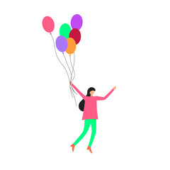 Fototapeta na wymiar Woman with air balloons. Vector cartoon illustration. Flat design.