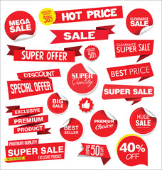 Red sale stickers and tags collection 