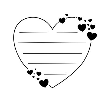 Black line heart frame little hearts. Line in for message like notepaper. On white silhouette use to cut file. Vector illustration about stationery.