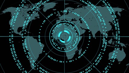 Abstract futuristic background of matrix style binary code built into HUD elements - digital systems technology theme - cyber internet or network concept - 3D illustration