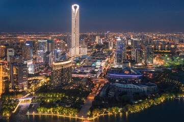 Obraz premium City buildings by Jinji Lake in Suzhou, China.