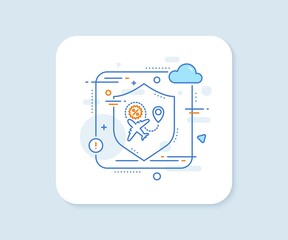 Flight sale line icon. Abstract vector button. Shopping discount sign. Clearance symbol. Flight sale line icon. Protect shield concept. Vector