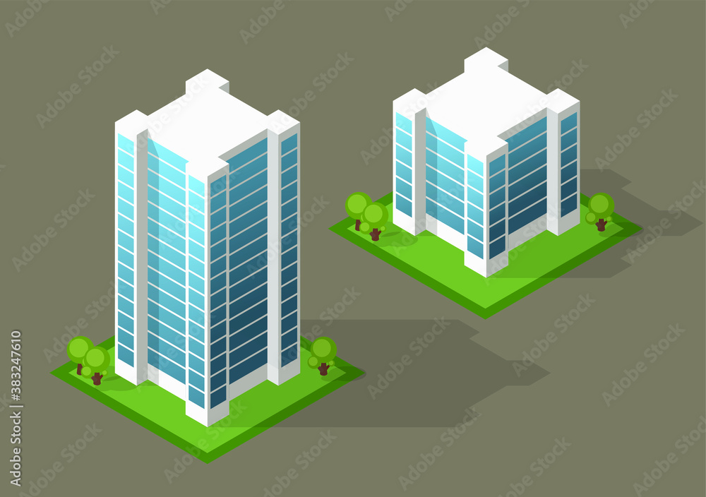 Poster minimalist isometric high quality city building with shadows on background . isolated vector element