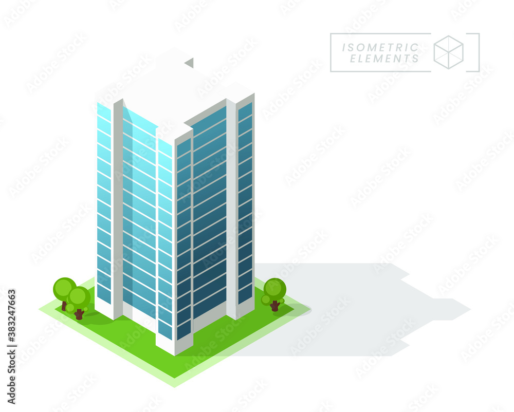 Poster minimalist isometric high quality city building with shadows on background . isolated vector element