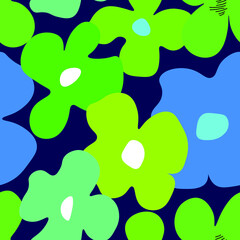 Seamless vector illustration with abstract green and blue flowers. Elegant template for fashion prints. Creative floral pattern on a dark background.