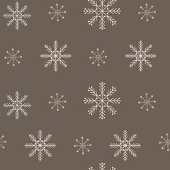 Fototapeta na wymiar Seamless christmas vector illustration. Snowflakes on a brown background.
