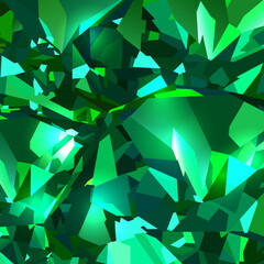 Bright green abstract background made of emerald crystals. Vector design.