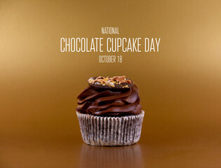 National Chocolate Cupcake Day stock images. Delicious chocolate cream cupcake on a golden background stock images. Chocolate Cupcake Day Poster, October 18. Important day