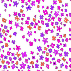 Fototapeta na wymiar eamless vector illustration with small pink and orange flowers. Ditsy print. Elegant template for fashion prints. Delicate floral pattern on a white background. Use for wrapping, fabric prints, web. 